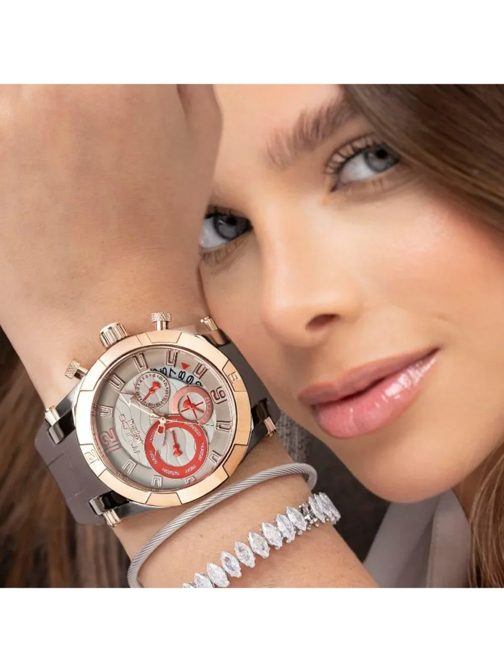 Women's Brown Rose Gold Large Face Waterproof Stainless Steel Quartz Watches